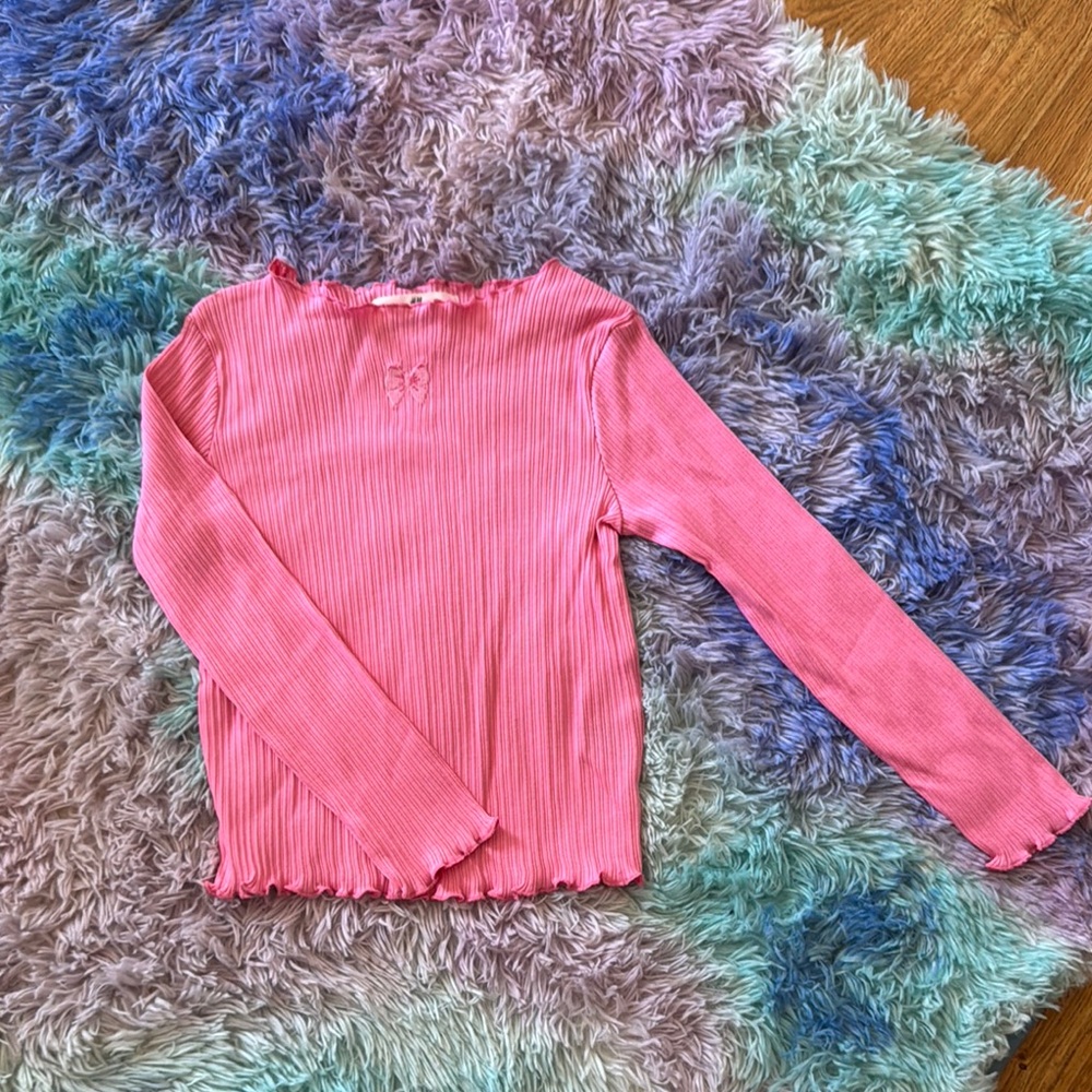 Girls Pink Ribbed Long Sleeve Top